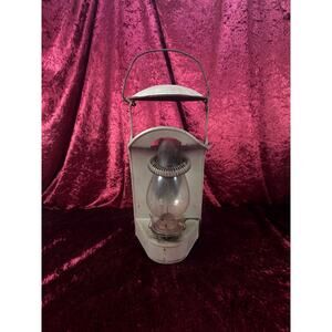 Antique Railroad Wall Mount Oil Lantern Gray Hurricane Lamp Glass Chimney Eagle